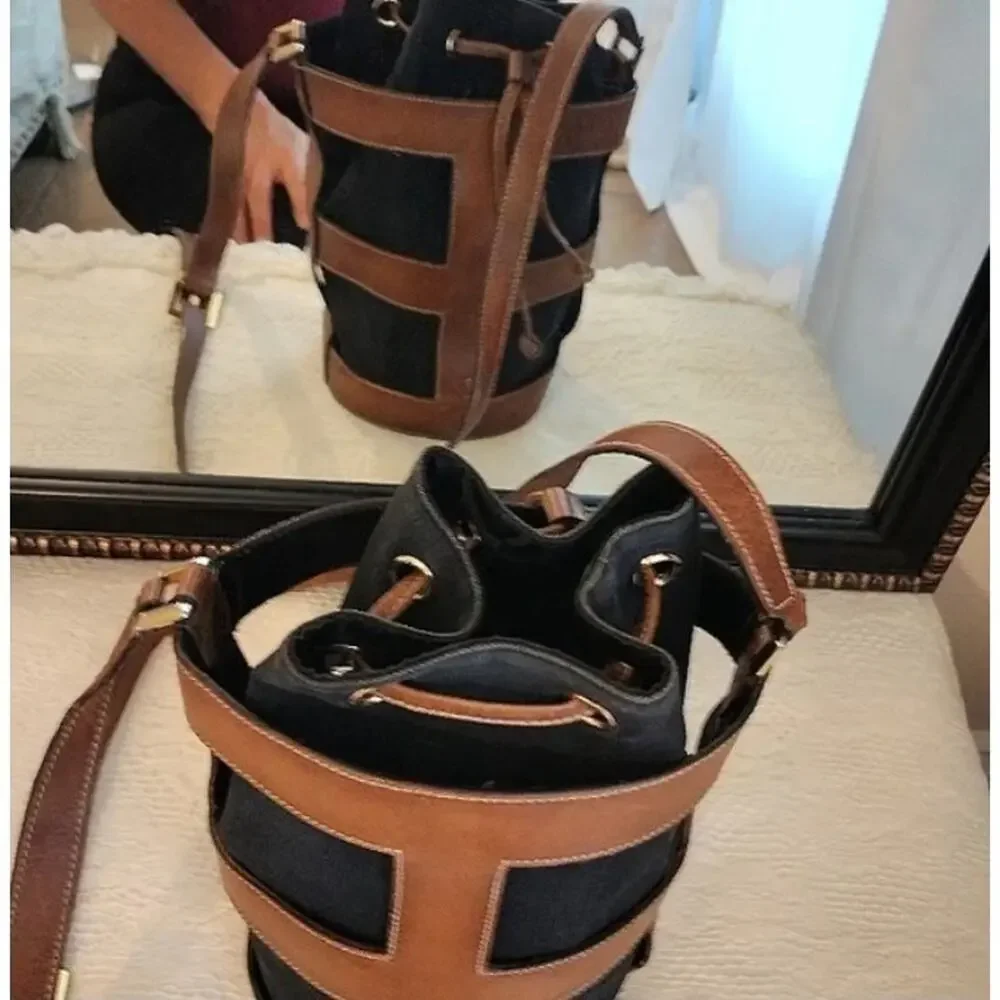 RARE Salvatore Ferragamo Rib Cage Bucket Bag Leather Designer Brass Collectible